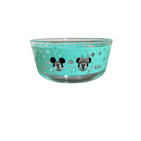 Disney Mickey & Minnie Glass Mixing Bowl By Pyrex 4 Cups Turquoise Holiday Desig - Picture 1 of 5